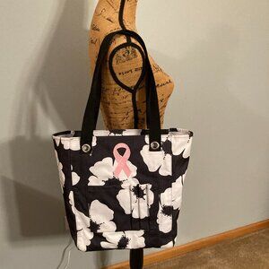 Thirty-One Zip Top Tall Tote Poppy Black & White Retired Bag